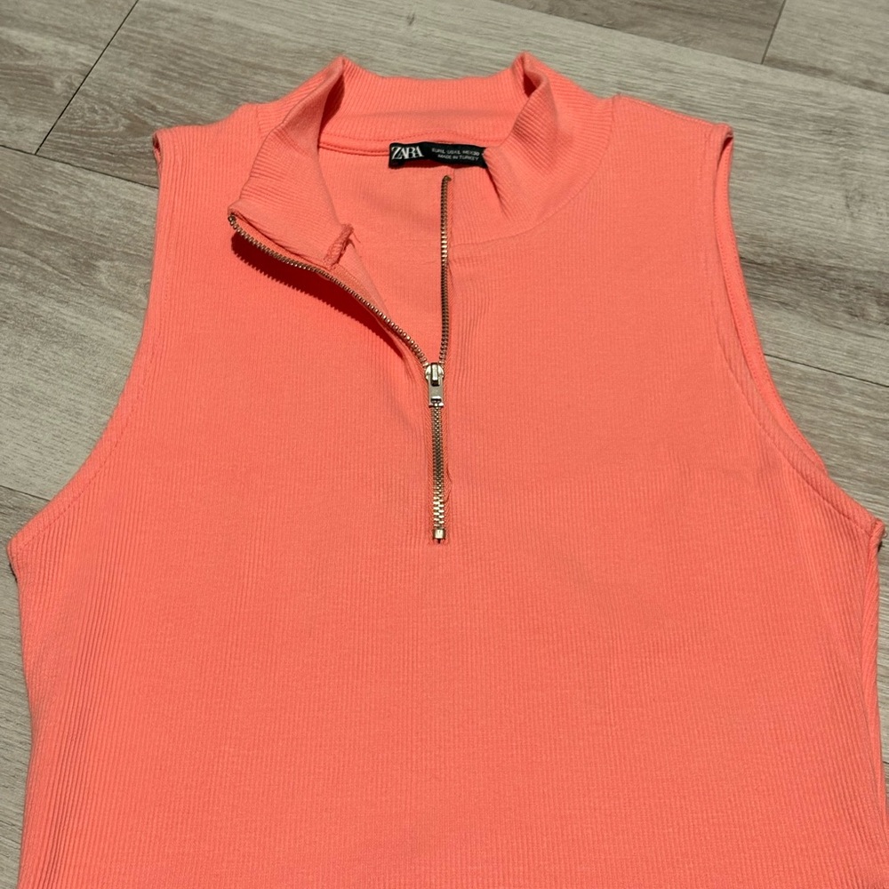 Zara Orange Sleeveless Polo Tank Top